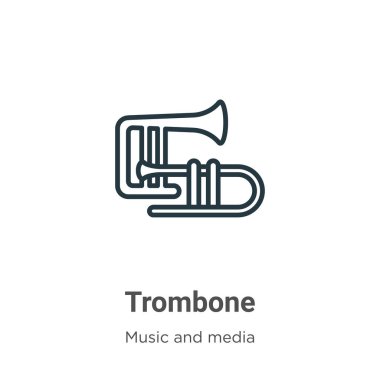 Trombon ana hat vektör simgesi. İnce çizgi siyah trombon simgesi, düz vektör basit element illüstrasyonu düzenlenebilir müzik konseptinden izole edilmiş beyaz arkaplan