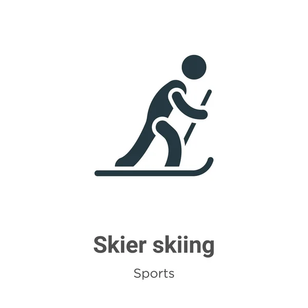 Skier Skiing Glyph Icon Vector White Background Flat Vector Skier — Stock Vector