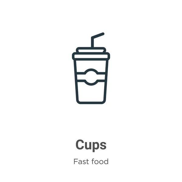 Los cortes esbozan el icono vectorial. icono de las tazas negras de la línea de Thin, ilustración vectorial simple elemento del concepto de comida rápida comestible aislado sobre fondo blanco. — Vector de stock