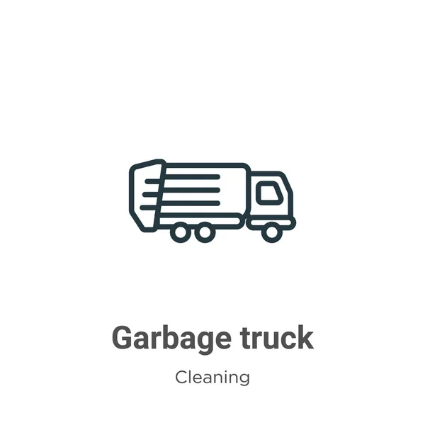 Garbage truck outline vector icon. Thin line black garbage truck icon, flat vector simple element illustration from editable cleaning concept isolated on white background — Stock Vector