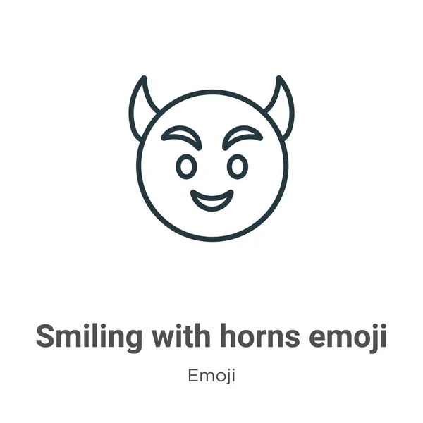 Sorrindo Com Chifres Emoji Contorno Vetor Ícone Linha Fina Preto — Vetor de Stock
