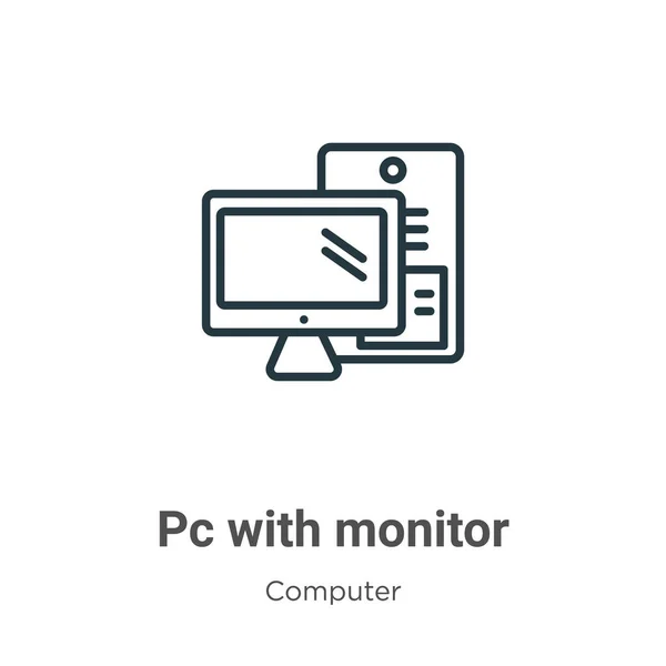 PC mit Monitor-Umrissvektorsymbol. Dünne Linie schwarzer PC mit Monitor-Symbol, flacher Vektor einfache Elementillustration aus editierbarem Computerkonzept isoliert auf weißem Hintergrund — Stockvektor