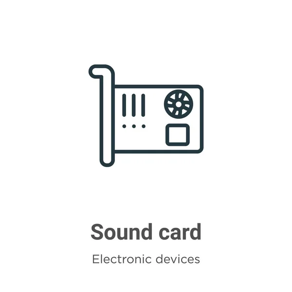 Tarjeta de sonido contornee el icono vectorial. icono de la tarjeta de sonido negra de la línea de Thin, ilustración vectorial simple elemento plano del concepto de dispositivos electrónicos comestibles aislado sobre fondo blanco. — Archivo Imágenes Vectoriales