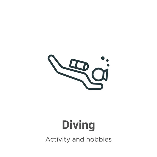 Diving Outline Vector Icon Icono Buceo Negro Línea Pensamiento Ilustración — Vector de stock