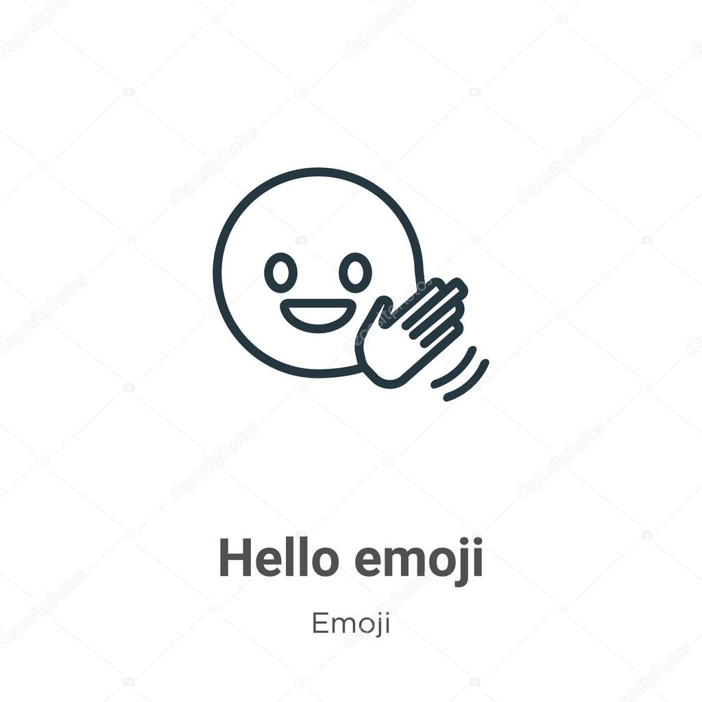 Hello emoji outline vector icon. Thin line black hello emoji icon, flat vector simple element illustration from editable emoji concept isolated on white background