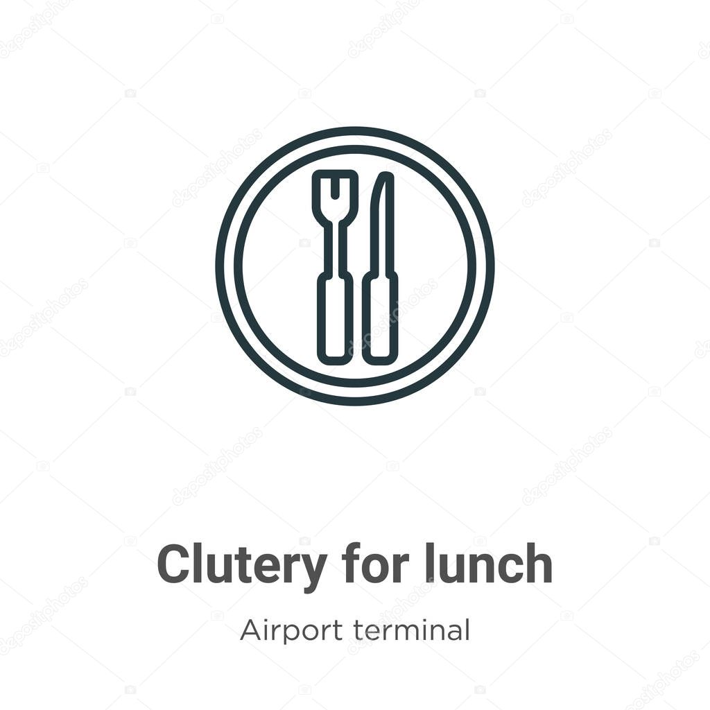 Clutery for lunch outline vector icon. Thin line black clutery for lunch icon, flat vector simple element illustration from editable airport terminal concept isolated on white background