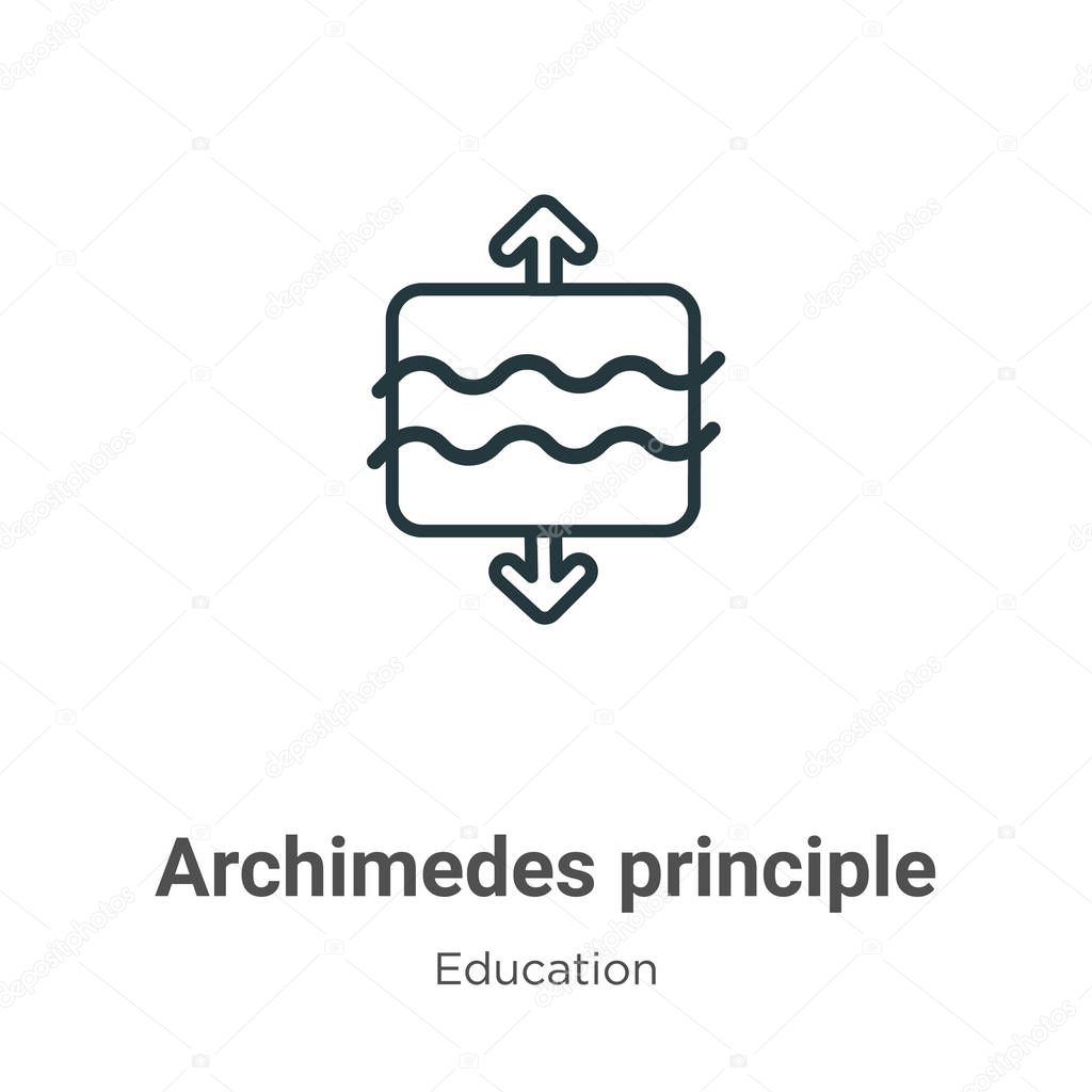Archimedes principle outline vector icon. Thin line black archimedes principle icon, flat vector simple element illustration from editable education concept isolated on white background