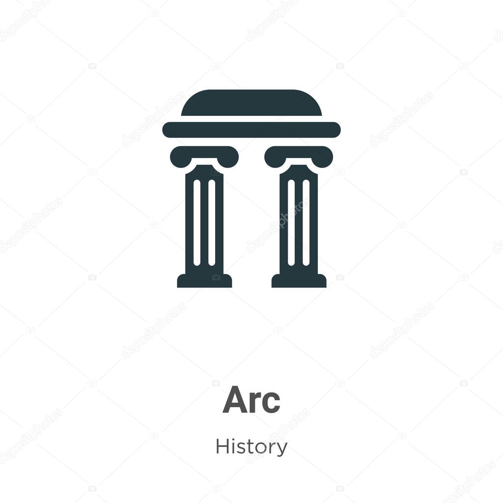 Arc glyph icon vector on white background. Flat vector arc icon symbol sign from modern history collection for mobile concept and web apps design.