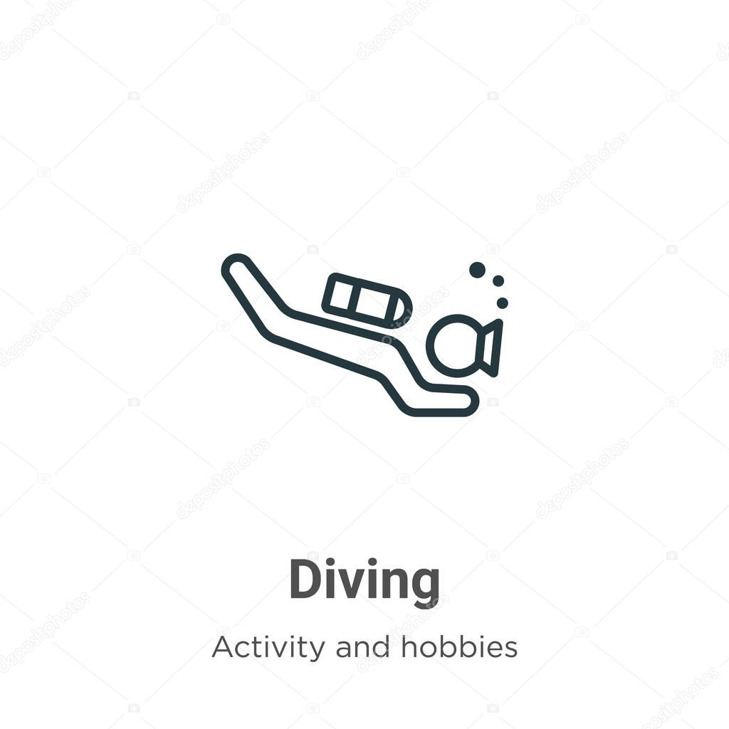 Diving outline vector icon. Thin line black diving icon, flat vector simple element illustration from editable activities concept isolated on white background