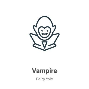 Vampir taslak vektör ikonu. İnce çizgi siyah vampir simgesi, düz vektör basit element çizimi, beyaz arkaplanda izole edilmiş peri masalı konsepti.