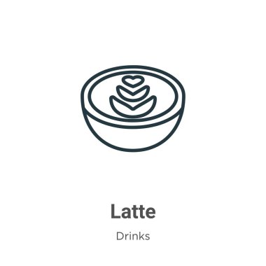 Latte dış hat vektör simgesi. İnce çizgi siyah latte simgesi, düz vektör basit element illüstrasyonu düzenlenebilir içecekler kavramından beyaz arkaplanda izole edilmiş
