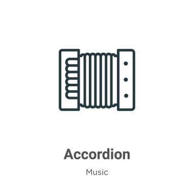 Akordiyon ana hat vektör simgesi. İnce çizgi siyah akordiyon simgesi, düz vektör basit element çizimi, düzenlenebilir müzik konseptinden izole edilmiş beyaz arkaplan