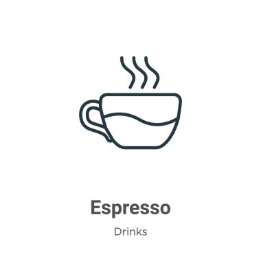 Espresso ana hatlı vektör simgesi. İnce çizgi siyah espresso simgesi, düz vektör basit element çizimi, düzenlenebilir içecekler kavramından beyaz arkaplanda izole edilmiş.