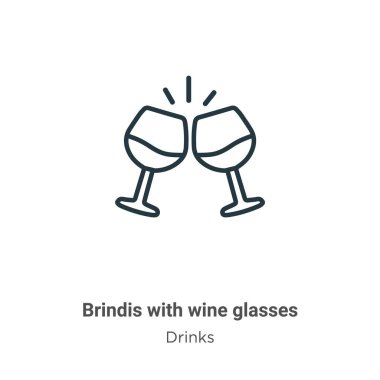 Şarap kadehli brindis vektör ikonu. İnce çizgi siyah brindiler, şarap kadehleri ikonu, düz vektör basit illüstrasyon düzenlenebilir içki konsepti beyaz arka planda izole