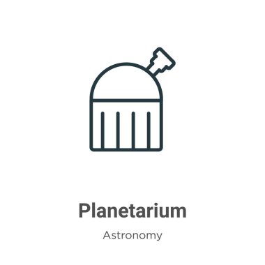 Planetaryum ana hat vektör simgesi. İnce çizgi siyah planetaryum simgesi, düz vektör basit element çizimi beyaz arkaplanda izole edilmiş astronomi konseptinden