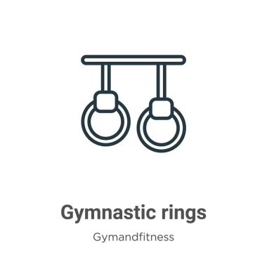Jimnastik halkalarının ana hatları vektör simgesi. İnce çizgi siyah jimnastik halkaları simgesi, düz vektör basit element çizimi, düzenlenebilir jimnastik konsepti beyaz arkaplanda izole edilmiş.