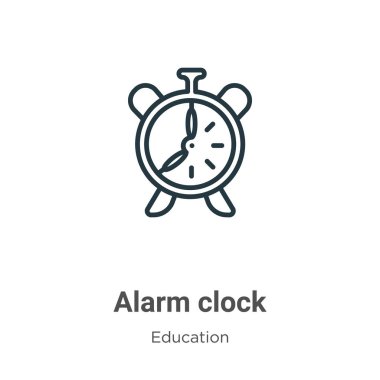 Alarm saati ana hatlı vektör simgesi. İnce çizgi siyah alarm saat simgesi, düz vektör basit element çizimi beyaz arkaplanda izole edilmiş düzenlenebilir eğitim kavramından