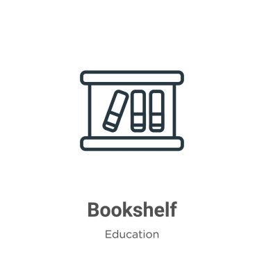 Kitaplık ana hatları vektör simgesi. İnce çizgi siyah kitaplık simgesi, düz vektör basit element çizimi, düzenlenebilir eğitim kavramından izole edilmiş beyaz arkaplan