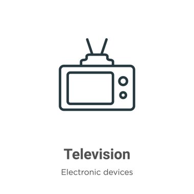 Televizyon ana hatları vektör simgesi. İnce çizgi siyah televizyon simgesi, düz vektör basit element illüstrasyonu düzenlenebilir elektronik aygıtlar kavramından izole edilmiş beyaz arkaplan