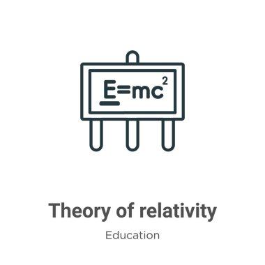 İzafiyet teorisi vektör ikonu. İzafiyet simgesinin ince çizgi siyah teorisi, düzenlenebilir eğitim konseptinden düz vektör basit gösterimi beyaz arkaplanda izole edilmiş