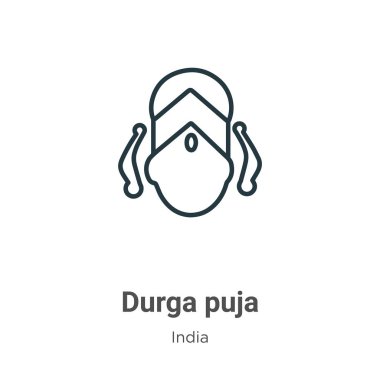 Durga puja ana hatları vektör simgesi. İnce çizgi siyah durga puja simgesi, düz vektör basit element çizimi, düzenlenebilir Hindistan kavramından beyaz arkaplanda izole edilmiş.