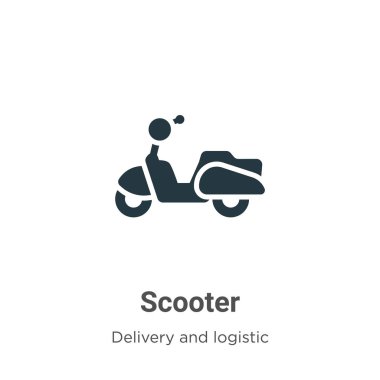 Beyaz arka planda Scooter vektör simgesi. Mobil konsept ve web uygulamaları tasarımı için modern dağıtım ve lojistik koleksiyonundan düz vektör scooter simgesi işareti.