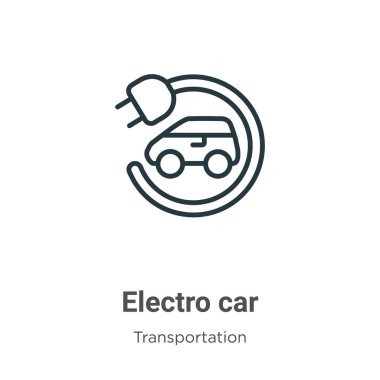 Elektro araba taslak vektör simgesi. İnce çizgi siyah elektro araba simgesi, düz vektör basit element çizimi, düzenlenebilir ulaşım konseptinden beyaz arkaplanda izole edilmiş.