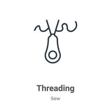 Threading outline vector icon. Thin line black threading icon, flat vector simple element illustration from editable sew concept isolated on white background