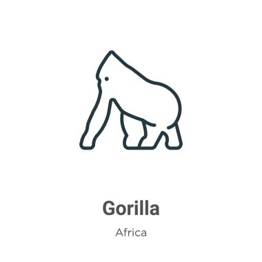 Goril ana hatlı vektör simgesi. İnce çizgi siyah goril simgesi, düz vektör basit element çizimi, düzenlenebilir Afrika kavramından beyaz arkaplanda izole edilmiş.