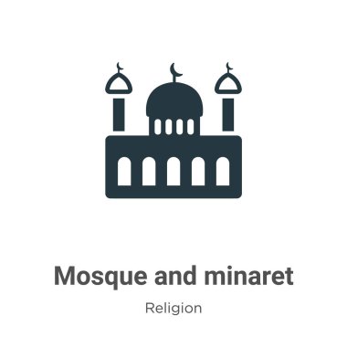 Mosque and minaret glyph icon vector on white background. Flat vector mosque and minaret icon symbol sign from modern religion collection for mobile concept and web apps design.