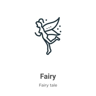 Peri hatları vektör simgesi. İnce çizgi siyah peri ikonu, düz vektör basit element illüstrasyonu düzenlenebilir peri masalı kavramından beyaz arkaplanda izole edilmiş