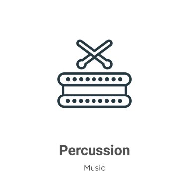 Perküsyon ana hatlı vektör simgesi. Beyaz arkaplanda izole edilmiş ince çizgi siyah perküsyon simgesi, düz vektör basit element çizimi