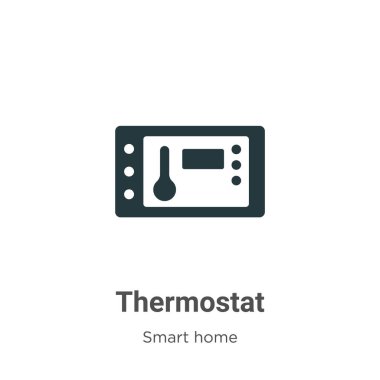 Beyaz arkaplanda termostat sembolü vektörü. Mobil konsept ve web uygulamaları tasarımı için modern akıllı ev koleksiyonundan düz vektör termostat simgesi işareti.