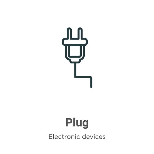 Plug Contorno Icono Vector Icono Enchufe Negro Línea Delgada Ilustración — Archivo Imágenes Vectoriales