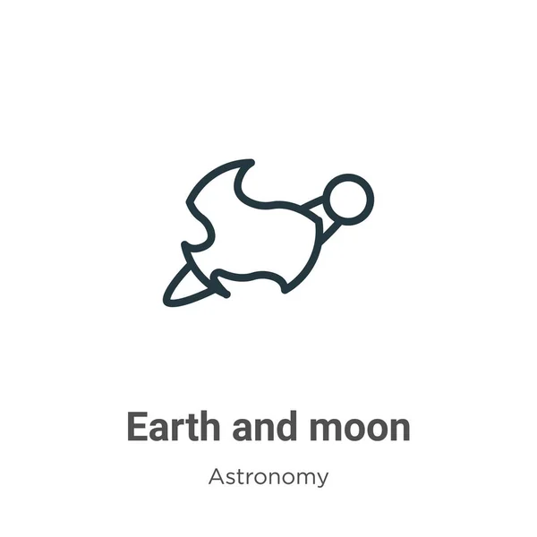 地球和月亮轮廓矢量图标 细线黑土和月亮图标 平面矢量简单元素说明从可编辑天文学概念分离的白色背景 — 图库矢量图片