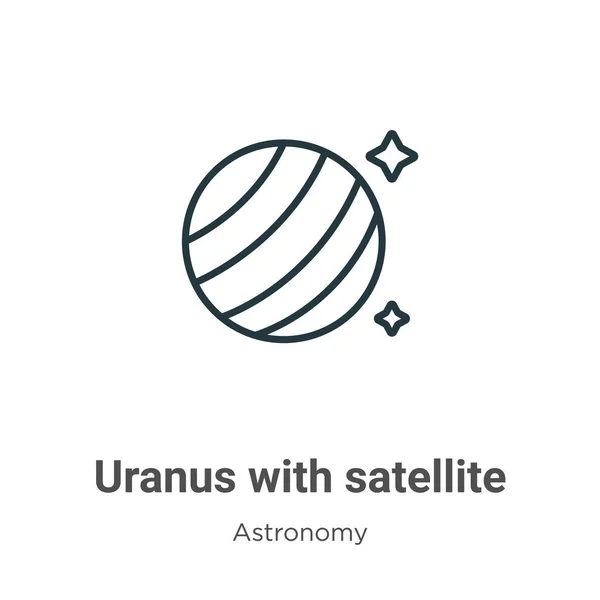Uranus Med Satellitkonturvektorikon Tunn Linje Svart Uranus Med Satellit Ikon — Stock vektor