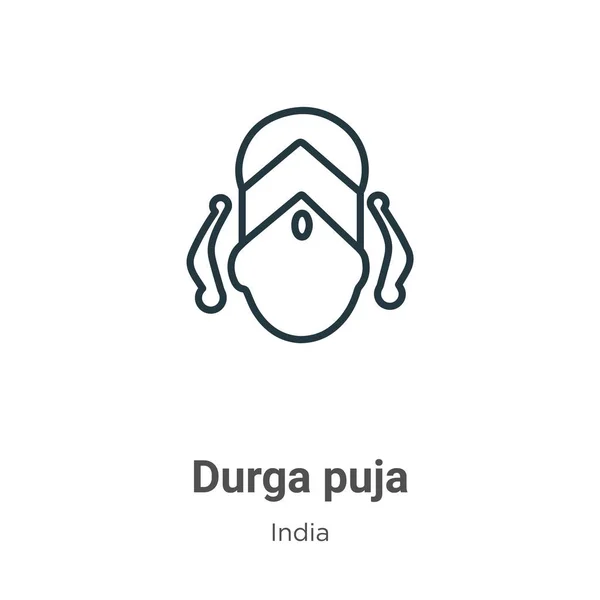 Durga Puja Contorno Icono Del Vector Línea Delgada Negro Durga — Vector de stock