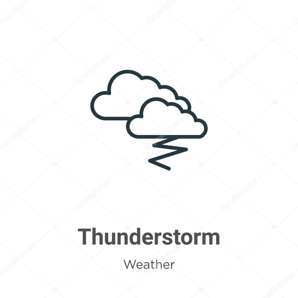 Thunderstorm outline vector icon. Thin line black thunderstorm icon, flat vector simple element illustration from editable weather concept isolated on white background