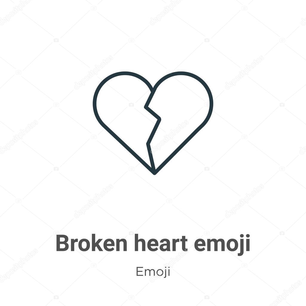 Broken heart emoji outline vector icon. Thin line black broken heart emoji icon, flat vector simple element illustration from editable emoji concept isolated on white background