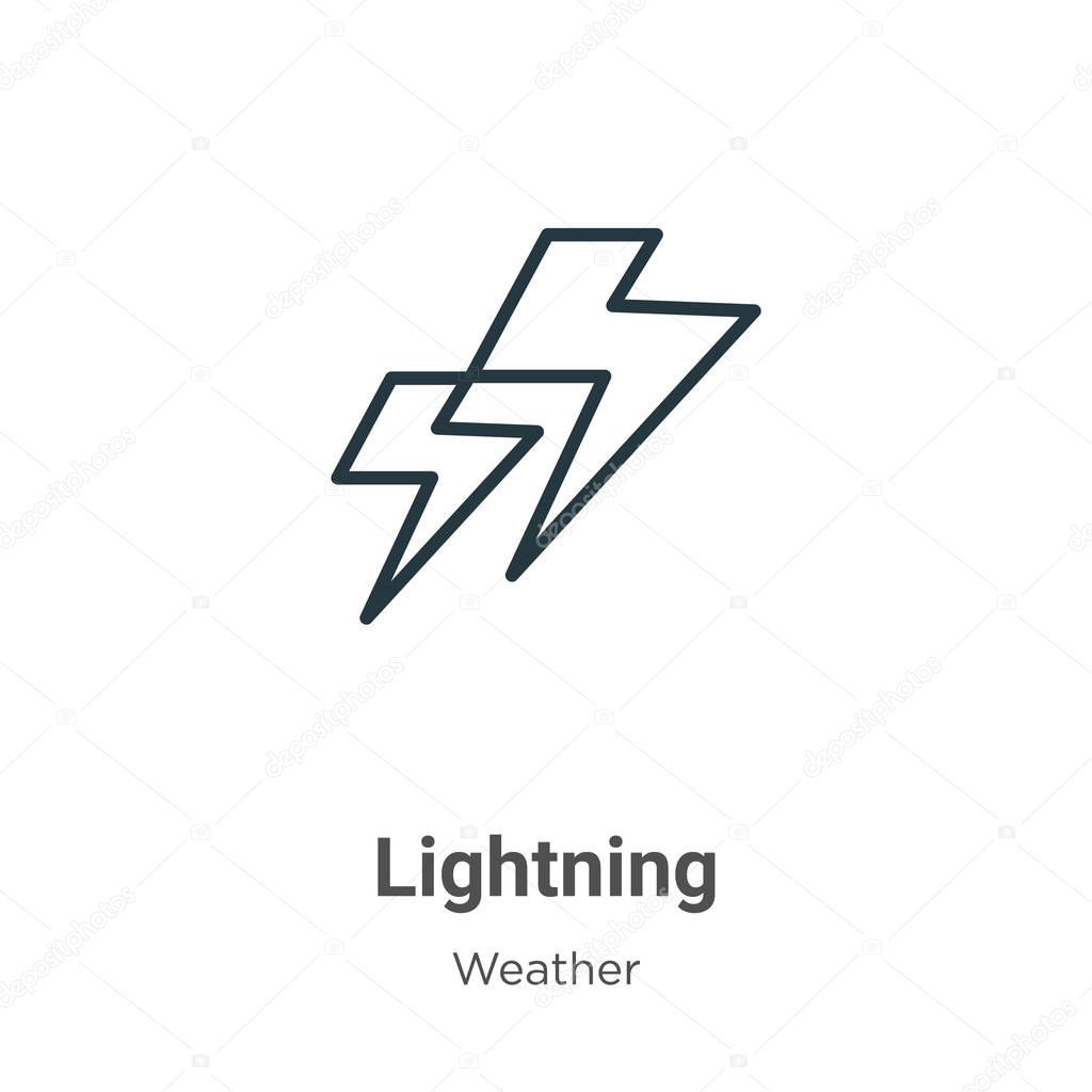 Lightning outline vector icon. Thin line black lightning icon, flat vector simple element illustration from editable weather concept isolated on white background