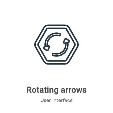 Dönen oklar vektör simgesini çiziyor. İnce çizgi siyah dönen ok simgesi, düz vektör basit element çizimi düzenlenebilir kullanıcı arayüzü kavramından izole edilmiş beyaz arkaplan