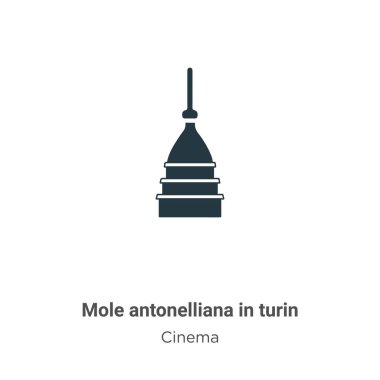 Beyaz arka planda Turin vektör ikonunda köstebek antonelliana. Mobil konsept ve web uygulamaları tasarımı için modern sinema koleksiyonundan Torino ikonu sembolü şeklinde düz vektör mol antonelliana.