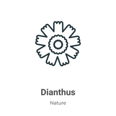 Dianthus ana vektör simgesi. Beyaz arkaplanda izole edilmiş ince çizgi siyah dianthus simgesi, düz vektör basit element illüstrasyonu