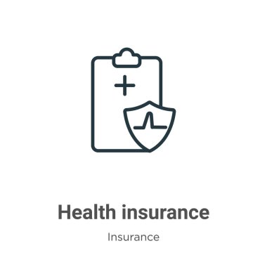 Sağlık sigortası vektör ikonunu özetliyor. İnce çizgi siyah sağlık sigortası ikonu, düz vektör basit element illüstrasyonu, düzenlenebilir sigorta kavramından beyaz arkaplanda izole edilmiş.
