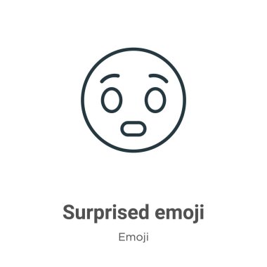 Şaşırmış emoji ana hatlı vektör simgesi. İnce çizgi siyah şaşırmış emoji simgesi, düz vektör basit element çizimi, düzenlenebilir emoji kavramından beyaz arkaplanda izole edilmiş.