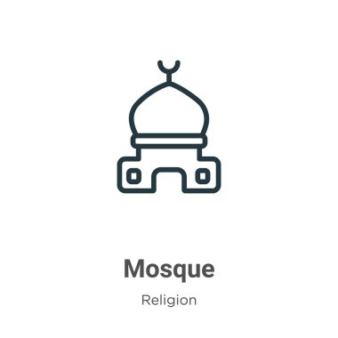 Cami çizgisi vektör simgesi. İnce çizgi siyah cami simgesi, düz vektör basit element çizimi, düzenlenebilir din kavramından beyaz arkaplanda izole edilmiş.