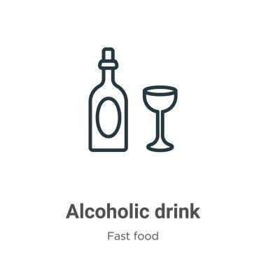 Alkolik içecek taslak vektör ikonu. İnce çizgi siyah alkolik içecek ikonu, düz vektör basit element çizimi, düzenlenebilir fast food kavramından beyaz arkaplanda izole edilmiş.