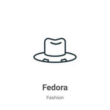 Fedora ana hatlı vektör simgesi. İnce çizgi siyah fötr şapka simgesi, düz vektör basit element çizimi, düzenlenebilir moda konsepti, beyaz arkaplanda izole edilmiş.