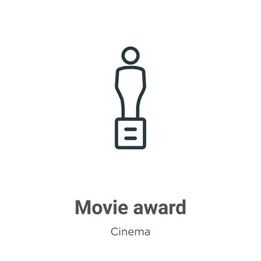 Film ödülü ana hatları vektör simgesi. İnce çizgi siyah film ödül ikonu, düz vektör basit element illüstrasyonu beyaz arkaplanda izole edilmiş sinema konseptinden