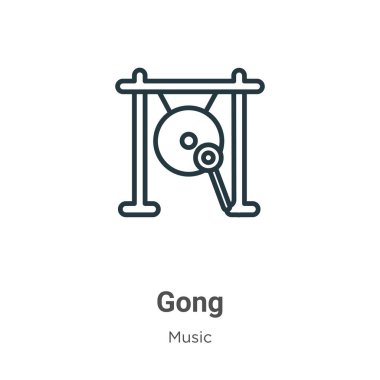 Gong ana hat vektör simgesi. Beyaz arkaplanda izole edilmiş ince çizgi siyah gong simgesi, düz vektör basit element çizimi